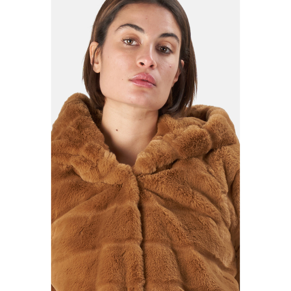 Anthropologie Apparis XS Faux Fur Celina Jacket $360 Hooded Long Mink Coat Camel - Picture 9 of 15
